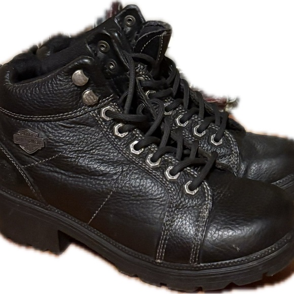 Harley Davidson Black Leather Lace-Up Boots women’s size 6 1/2 - Picture 4 of 6